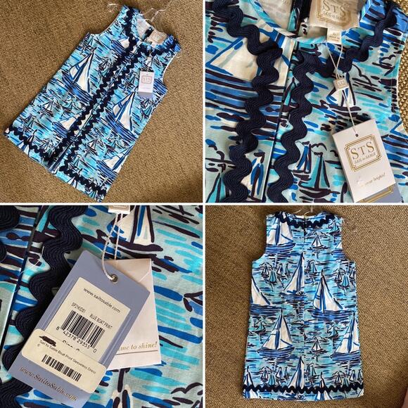 Sail to Sable NEW Girls Sail Boat Print Sleeveless Dress $78 NWT sz 6 - Picture 1 of 12
